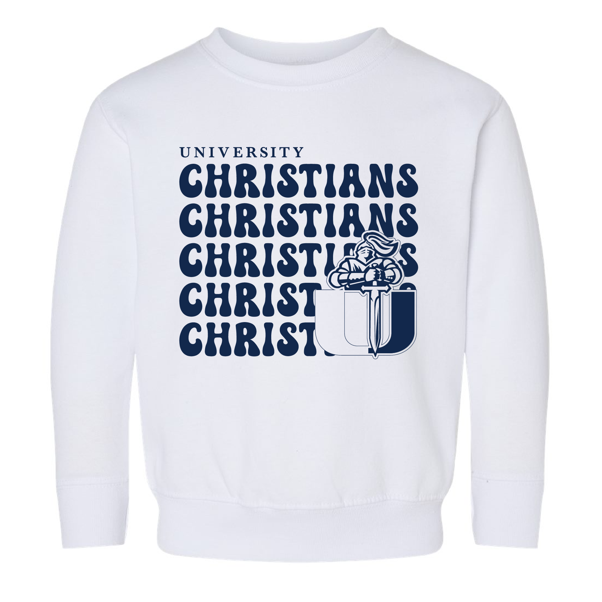 “TINY SIZE” University Christians Retro Toddler Crewneck - White