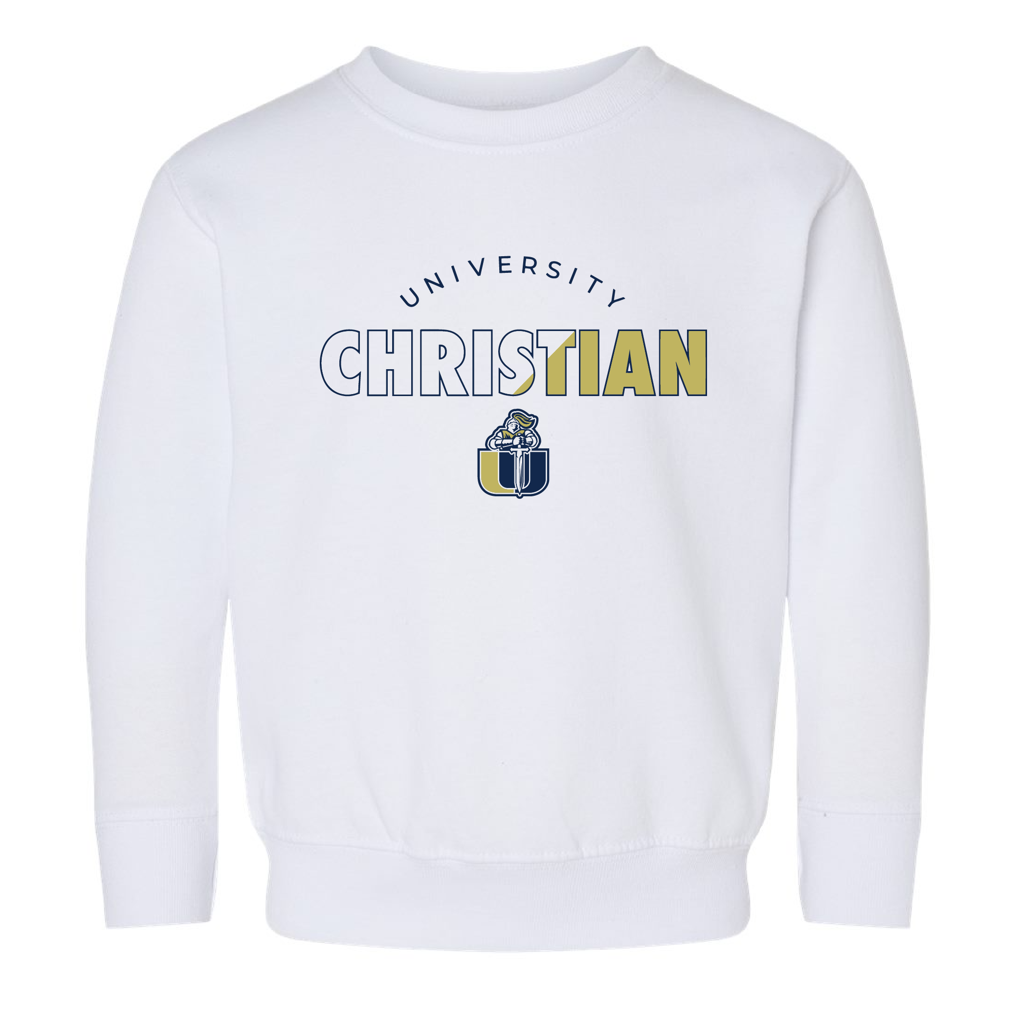 “TINY SIZE” University Christians UMAN Toddler Crewneck - White